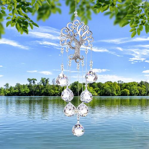 Prisme en cristal et verre - Pendentif arbre de vie en m¿¿tal - Boule de cristal ¿¿ suspendre - D¿¿coration Feng Shui - Attrape-soleil - Pour d¿¿coration de jardin, d¿¿coration de fen¿¿tre