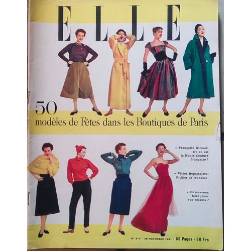 Elle N°313 Du 26 Novembre 1951 Ancienne Revue De Mode Couture