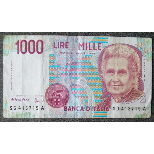 Billet De 1000 Lire Banca D'italia M.Montessori Decreto Ministeriale 3 Octobre 1990