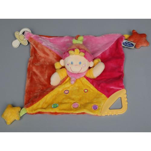 Doudou Lutin Fille Plat Rose Orange Jaune Mots D'enfants