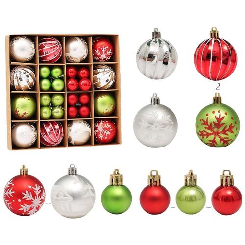 44 Pièces Boules De Noël Ornements Boules De Noël Incassables Boules Décoratives Imprimées Brillantes Ornements D'arbre De Noël, D