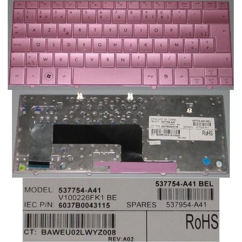 Clavier Azerty Belge / Belgian Pour HP COMPAQ MINI 110 Mini110 Series, Rose / Pink, Model: V100226FK1, P/N: 537754-A41, 537954-A41