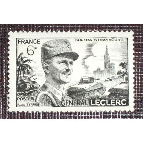 France N° 815 Neuf Sans Charnière De 1948 - 6f Noir « Anniversaire De La Mort Du Général Leclerc De Hauteclocque : Leclerc Et Cathédrale De Strasbourg »