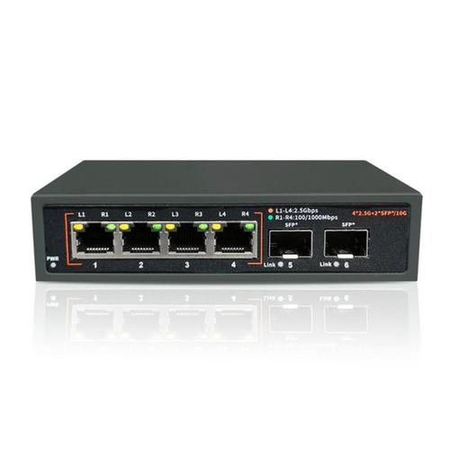 Commutateur RéSeau Ethernet 2,5 G Hub LAN 4 X 2,5 G + 2 X 10 G SFP + Port de Liaison Montante Sans Ventilateur pour Routeur Wifi NAS Sans Fil AP VDI Prise UE