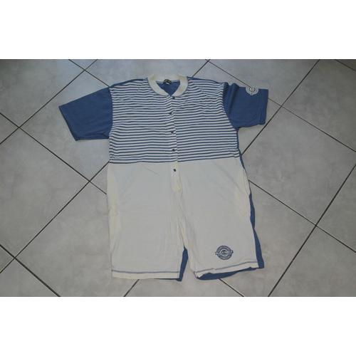 Pyjama Body Short Naf Naf, Bleu Rayé Écru T 40