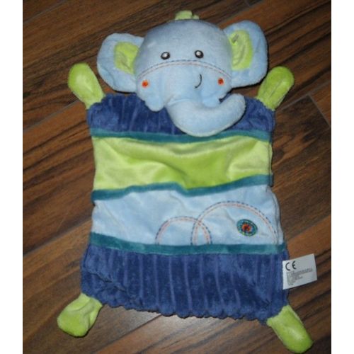 Doudou Elephant Nicotoy Plat Bleu Vert