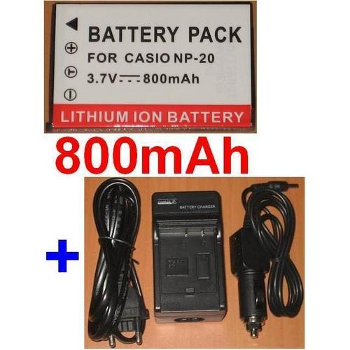 Chargeur + Batterie Pour Casio NP20 NP-20 NP-20DBA **800mAh** compatible Exilim EX-M1, M2, M20, M20U