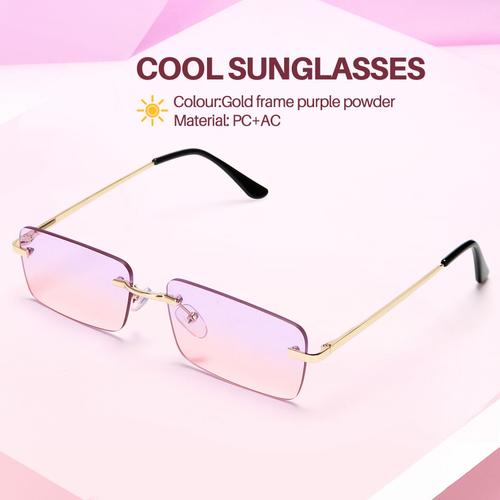 Mode Rectangle Lunettes De Soleil Sans Monture Femmes Unisexe Lunettes Rétro Lunettes Streetwear Accessoires Poudre Violette