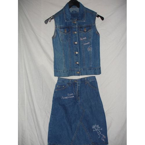 Ensemble Jupe+Gilet "I Love Jean-Mania/Miss Girl" 10/11 Ans