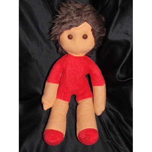 Poupee Doudou Boulgom Tissus Chiffon Ancien Vintage Peche Rouge Peluche 38 Cm