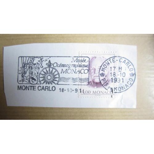 Timbre Oblitéré Sur Coin D'enveloppe : Monaco 1991, Avec Flamme Musée Océanographique