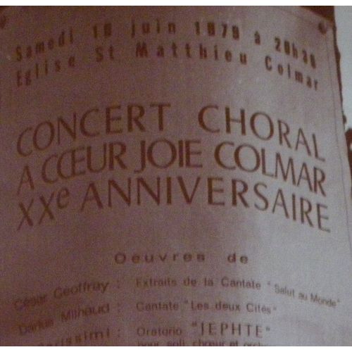 Concert Choral A Coeur Joie De Colmar Juin 79 - Carissimi : Jephté / Darius Milhaud : Les Deux Cités / César Geoffray : Cantate "Salut Au Monde" - Louis Hamel