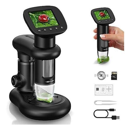 Microscope NuméRique Portable avec éCran LCD 2 Pouces, Microscope de Poche 1000X pour Enfants avec 8 LumièRes LED, Microscope Portable