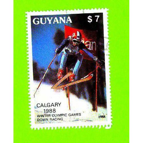 Timbre Oblitéré Used Mint Stamp Selo Carimbado Calgary 1988 Winter Olympic Games Down Racing $ 7 Guyana 1988