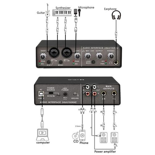 Q-24 Carte Son D'enregistrement Usb Table De Mixage Audio 4 Canaux 24 Bits/192 Khz Taux D'échantillonnage Arrangeur K Chanson Carte Son D'enregistrement En Direct