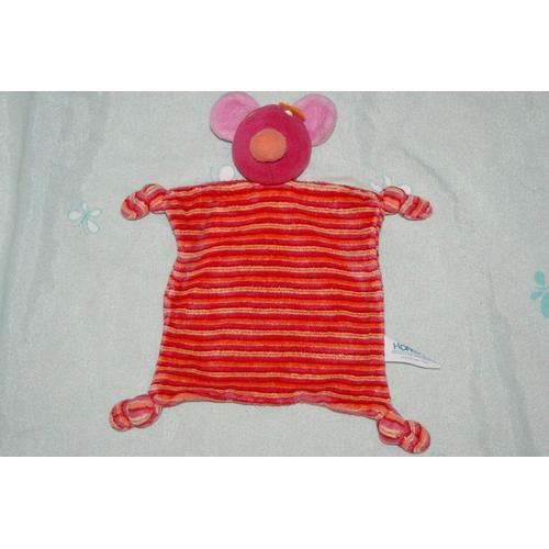 Doudou Plat Honeykid Honey Kids Souris Rouge Orange Jaune