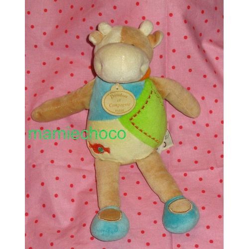 Vache Doudou Et Compagnie Marron Beige Orange Bleu Bonbon Brodé 27 Cm
