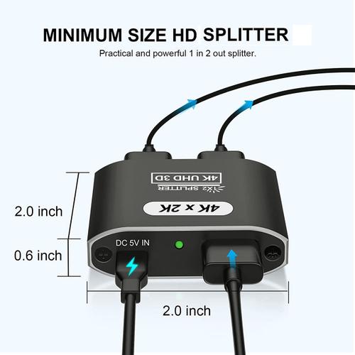 Sélecteur Vidéo 1 En 2 Sorties 4k @ 30hz Répartiteur Compatible Prise En Charge 3d Hd 1080p Pour Ps Blu-Ray Cable Tv Box