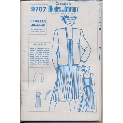 Patron Couture Modes Et Travaux  N° 9707 : Veste En Lainage Et Jupe En Mousseline Tailles 40, 44, 48, Utilisable En 7 Tailles Du 38 Auj 50