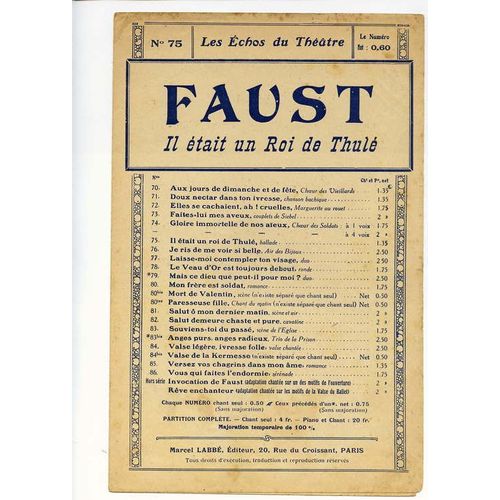 Faust :Il Etait Un Roi De Thule , Les Echos Du Théatre N° 75
