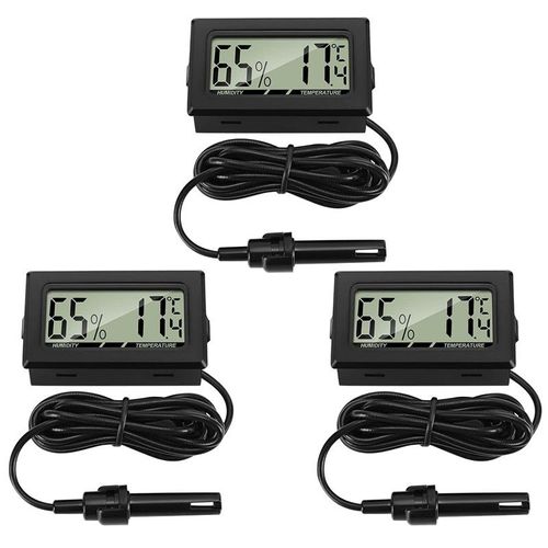 2-En-1 Digital Lcd Thermomètre Intégré Hygromètre Avec Externe Pour Reptile Incubateur Aquarium Volaille - Noir(3 Pcs?