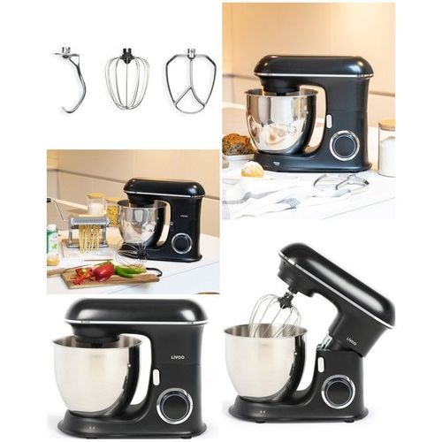 Robot Pâtissier Pétrin Noir 6.5L 1400W Bol inox 5L 6 vitesses pour préparer vos pâtes à Tartes, crêpes, pizza, pain crème