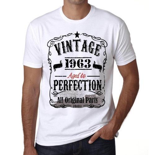 Homme Tee-Shirt - All Original Parts Aged To Perfection 1963 - 61 Ans T-Shirt Graphique Idée Cadeau 61e Anniversaire Vintage Année 1963 Nouveauté