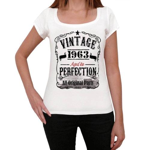 Femme Tee-Shirt - All Original Parts Aged To Perfection 1963 - 61 Ans T-Shirt Graphique Idée Cadeau 61e Anniversaire Vintage Année 1963 Nouveauté