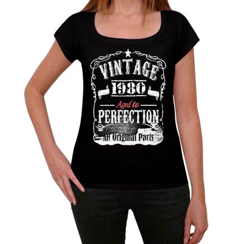 Femme Tee-Shirt - Aged To Perfection All Original Parts 1980 - 44 Ans T-Shirt Graphique Idée Cadeau 44e Anniversaire Vintage Année 1980 Nouveauté
