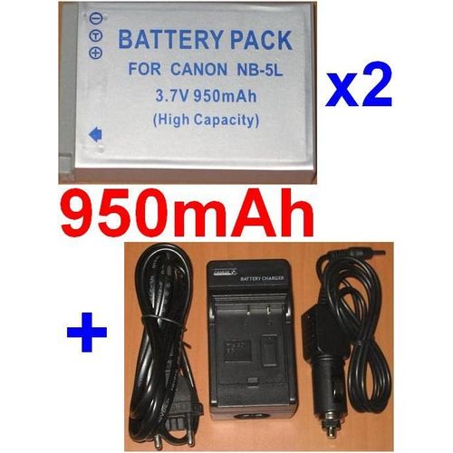 Chargeur + 2 Batteries Pour Canon NB-5L NB5L SD700 IXUS 800 850 **950mAh**