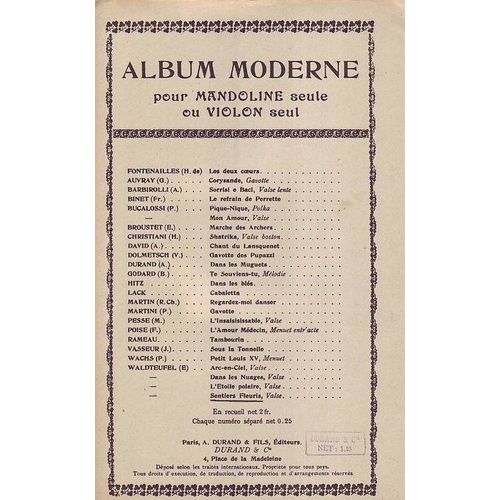Album Moderne Pour Mandoline Seule Ou Violon Seul . Sentiers Fleuris  . Valse