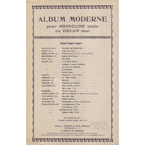 Album Moderne Pour Mandoline Seule Ou Violon Seul . Pres De Toi . Valse