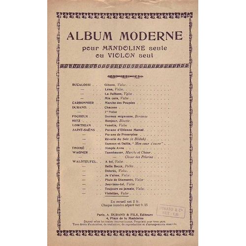 Album Moderne Pour Mandoline Seule Ou Violon Seul . Violettes . Valse