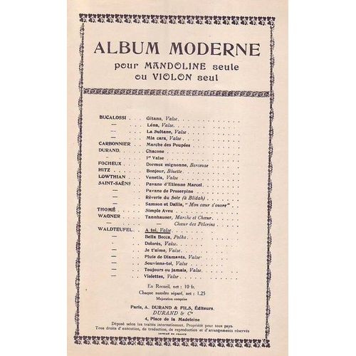 Album Moderne Pour Mandoline Seule Ou Violon Seul . A Toi . Valse