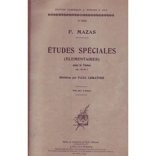 Etudes Speciales (Elementaires) Pour Le Violon