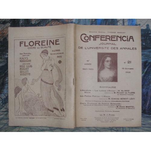 Conférencia (Journal De L'université Des Annales ) - N° 21 Du 15 Octobre 1922  N° 21