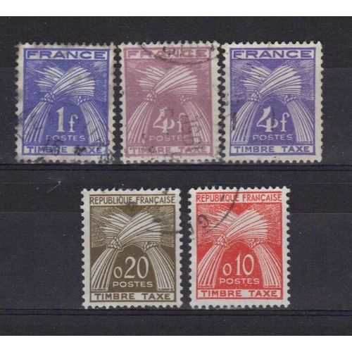 France 1945 : Type Gerbes - Série De 5 Timbres-Taxe Oblitérés