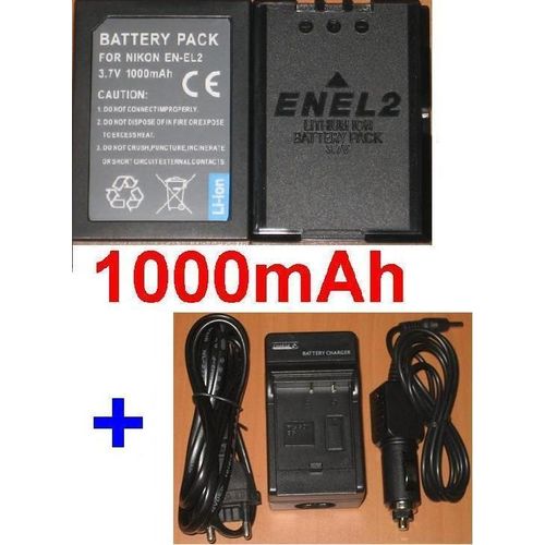 Chargeur + Batterie Pour NIKON EN-EL2 ENEL2 BP-NKL2 DDEN-EL2, 9904, Coolpix 2500 3500 SQ **1000mAh**