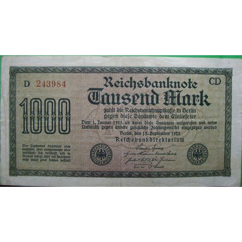 Allemagne Billet 1000mark 1922