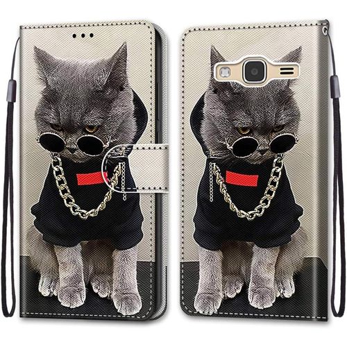 Coque Pour Samsung Galaxy J3 2016, Etui En Cuir Pu Portefeuille Housse Coque Avec 360 Degres Silicone Antichoc Protection Cover Cuir Pochette Magnetique Und Flip Bequille (Chats 3)