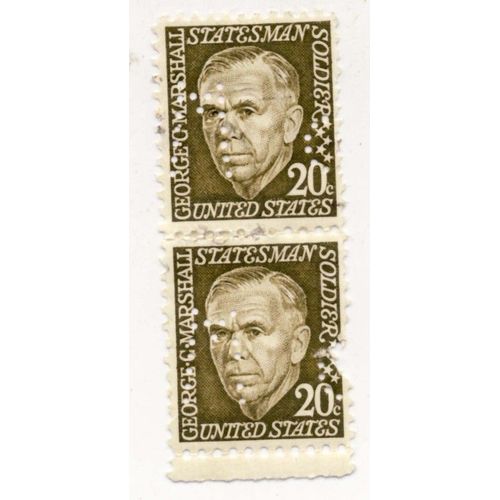 Timbres Usa, George C. Marshall Statman Soldier 20 Cents Timbres Perforés