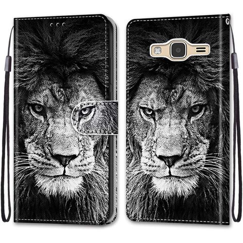 Coque Pour Samsung Galaxy J3 2016, Etui En Cuir Pu Portefeuille Housse Coque Avec 360 Degres Silicone Antichoc Protection Cover Cuir Pochette Magnetique Und Flip Bequille (Lion)