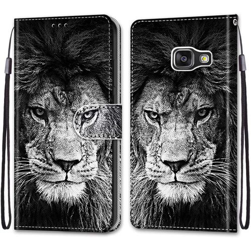 Coque Pour Samsung Galaxy A3 2016 / A310, Etui En Cuir Pu Portefeuille Housse Coque Avec 360 Degres Silicone Antichoc Protection Cover Cuir Pochette Magnetique Flip Bequille (Lion)