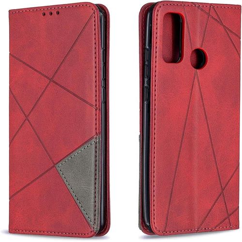 Coque Pour Huawei P Smart 2020, Housse Portefeuille En Cuir Etui De Protection Avec Slim Tpu Silicone Bumper Antichoc Magnetique Flip Case, Porte Cartes Avec Fonction Support Cover (Rouge)