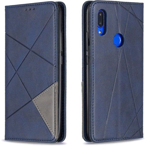 Coque Pour Xiaomi Redmi 7, Housse Portefeuille En Cuir Etui De Protection Avec Slim Tpu Silicone Bumper Antichoc Magnetique Flip Case, Porte Cartes Avec Fonction Support Cover (Bleu)