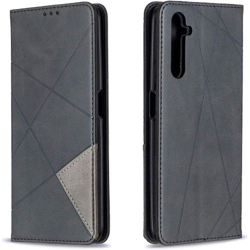 Coque Pour Oppo Realme 6 Pro, Housse Portefeuille En Cuir Etui Avec Tpu Silicone Bumper Antichoc Magnetique Flip Case, Porte Cartes Avec Fonction Support Cover Pu Pochette (Noir)