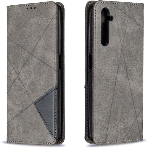 Coque Pour Oppo Realme 6 Pro, Housse Portefeuille En Cuir Etui Avec Tpu Silicone Bumper Antichoc Magnetique Flip Case, Porte Cartes Avec Fonction Support Cover Pu Pochette (Gris)