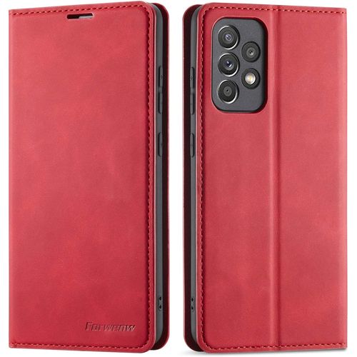 Coque Pour Samsung Galaxy A52 5g, Housse En Cuir Premium Pu Portefeuille Etui, [Fentes Pour Cartes] [Fermoir Magnetique] [Stand Fonction] Flip Coque Pour Samsung Galaxy A52 5g - Rouge