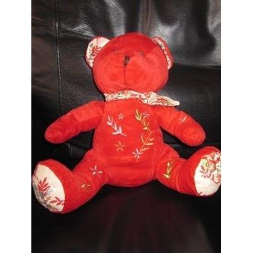 Peluche Ours Nocibé 2006 Ines De La Fressange Rouge Écharpe Fleurs 23cm