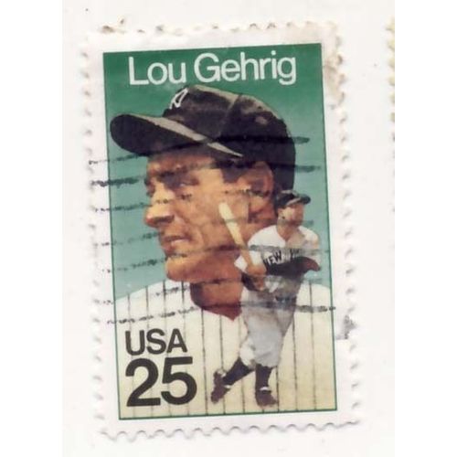 Timbre U S A, Lou Gehring, 25 Cents, Oblitéré